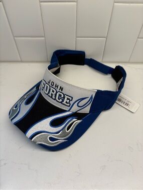 NWT NHRA John Force Racing Flame Sun Visor Hat Adjustable Blue Black Silver
